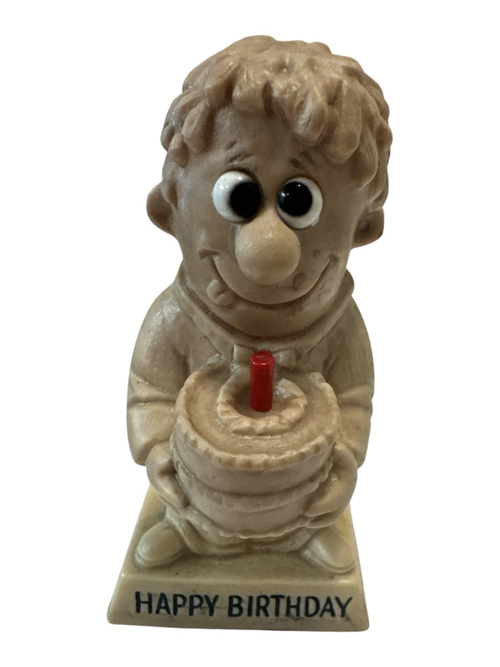 Vintage  Happy Birthday Figurine Collectable with Cake - Tan Red Accent